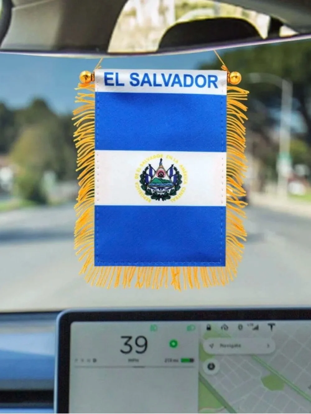 El Salvador Mini Wall Flag Banner with Gold Fringe